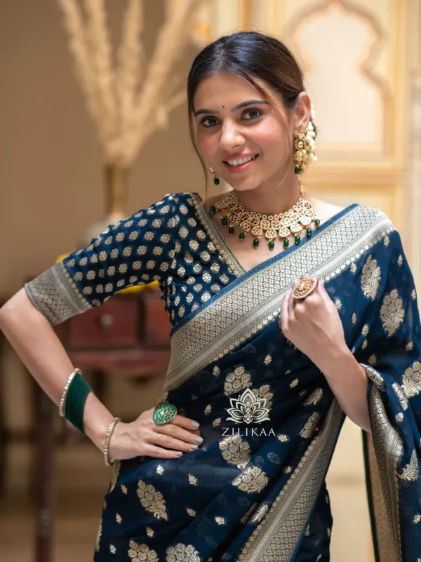 Blue_Soft_Lichi_Silk_Saree_For_Women