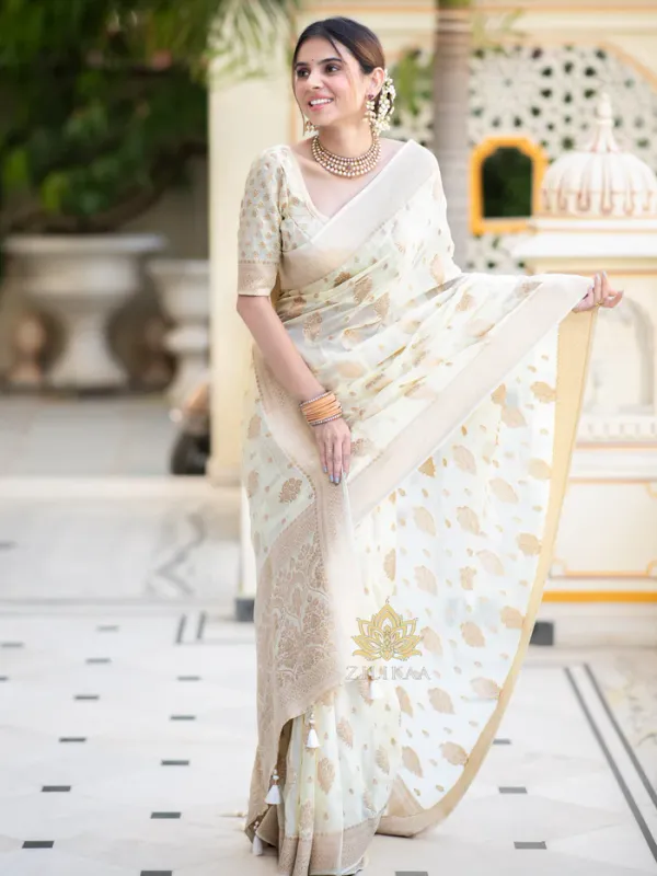 White_Soft_Lichi_Silk_Saree_For_Women