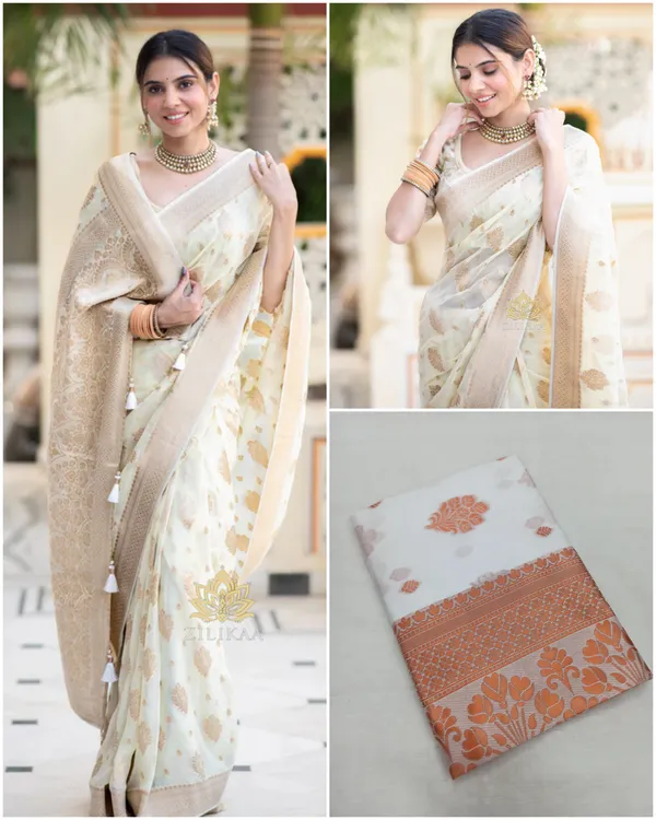 White_Soft_Lichi_Silk_Saree_For_Women