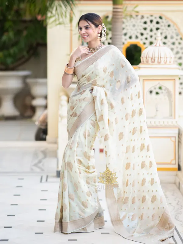 White_Soft_Lichi_Silk_Saree_For_Women