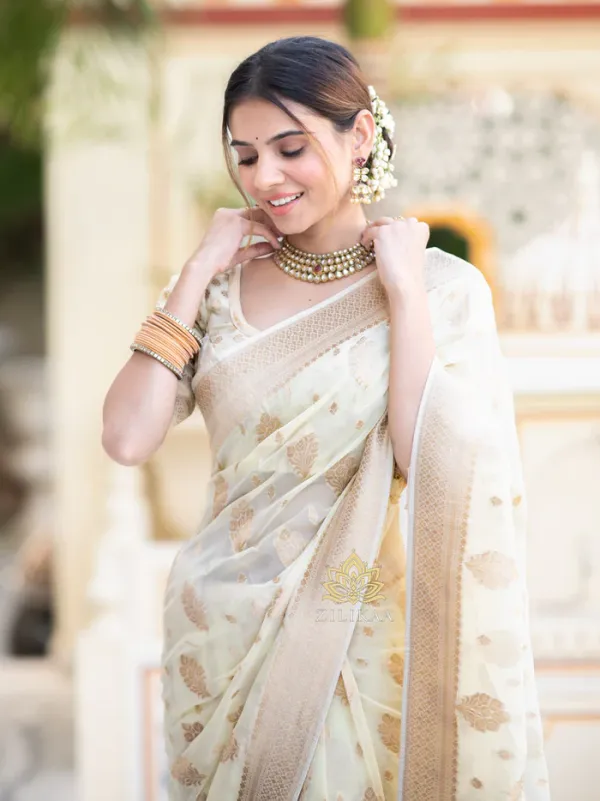 White_Soft_Lichi_Silk_Saree_For_Women