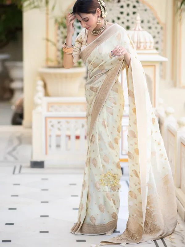 White_Soft_Lichi_Silk_Saree_For_Women