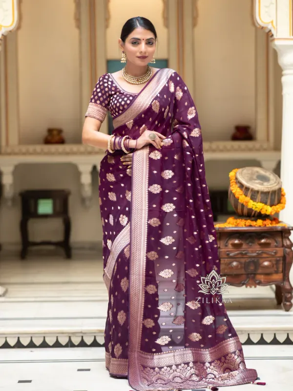 Wine_Soft_Lichi_Silk_Saree_For_Women