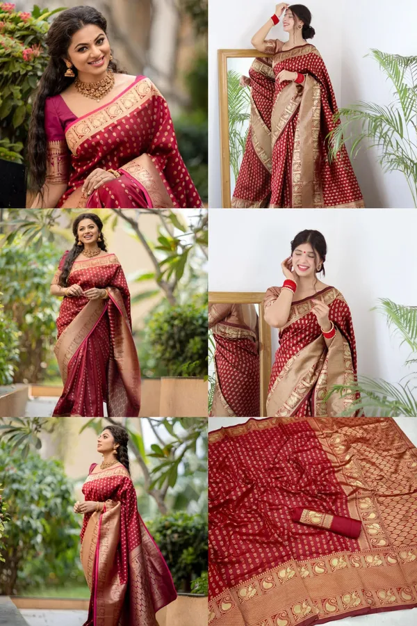 Maroon_Soft_Lichi_Silk_Saree_For_Women