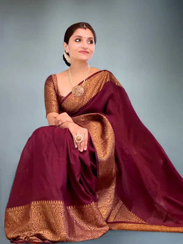 Maroon_Soft_Lichi_Silk_Saree_For_Women