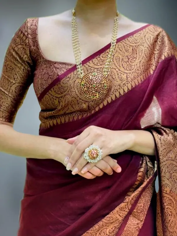 Maroon_Soft_Lichi_Silk_Saree_For_Women