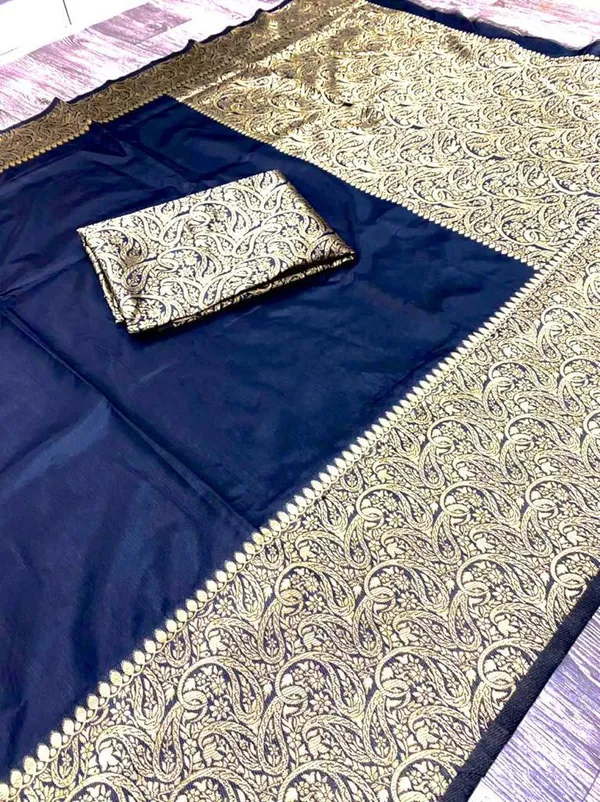 Navy_Blue_Soft_Lichi_Silk_Saree_For_Women