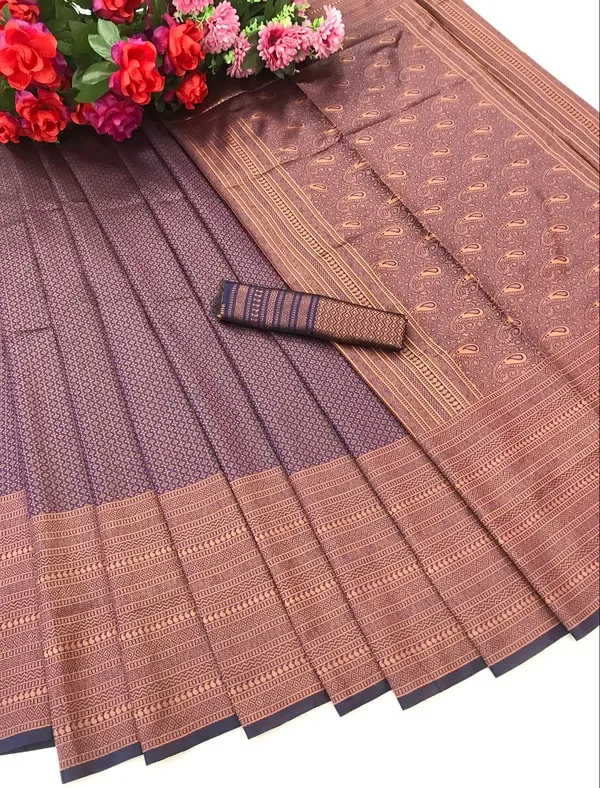 Navy_Blue_Soft_Lichi_Silk_Saree_For_Women