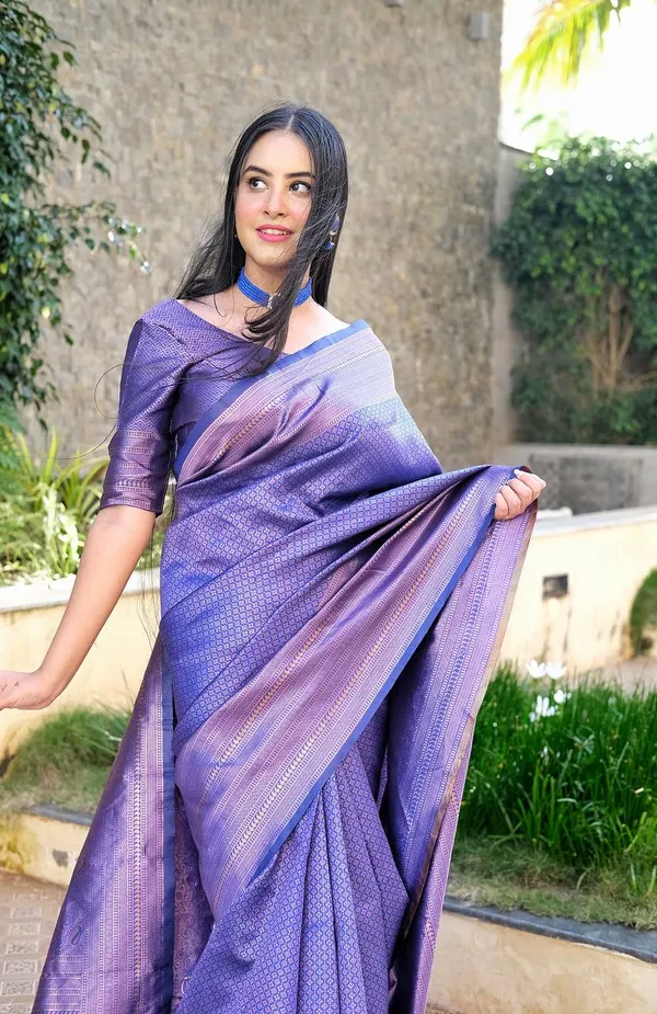 Royal_Blue_Soft_Lichi_Silk_Saree_For_Women