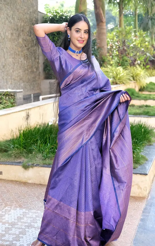 Royal_Blue_Soft_Lichi_Silk_Saree_For_Women