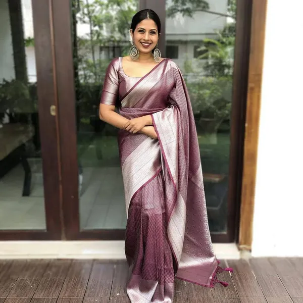 Wine_Soft_Lichi_Silk_Saree_For_Women