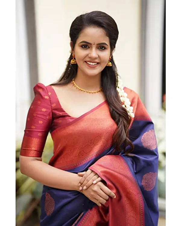 Navy_Blue_Soft_Lichi_Silk_Saree_For_Women