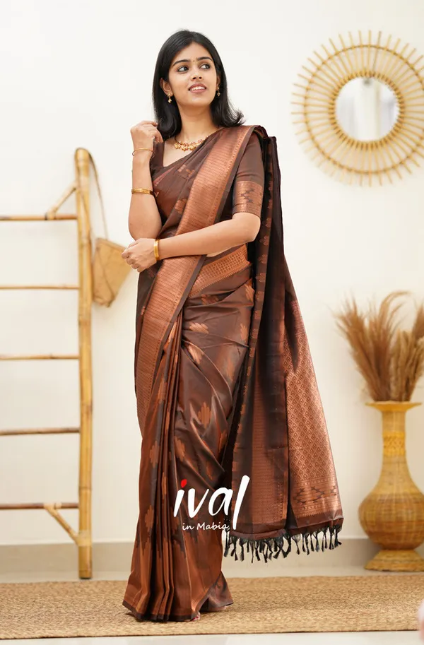 Brown_Soft_Lichi_Silk_Saree_For_Women