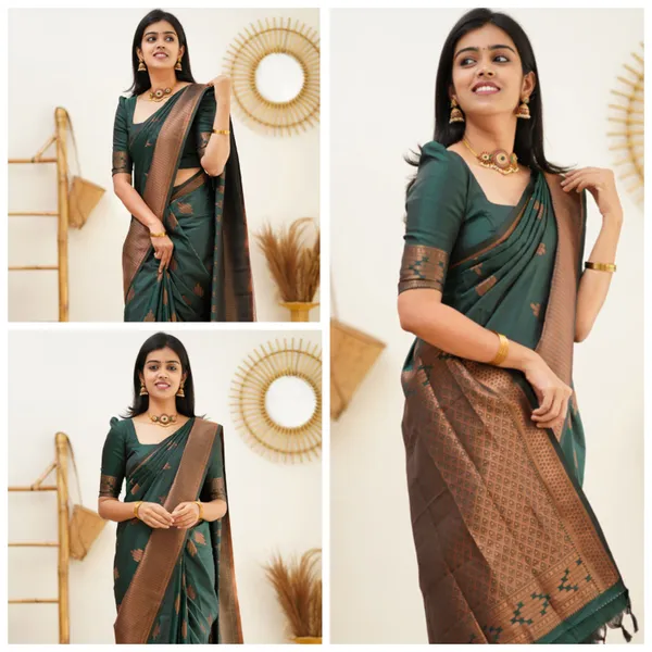 Dark_Green_Soft_Lichi_Silk_Saree_For_Women