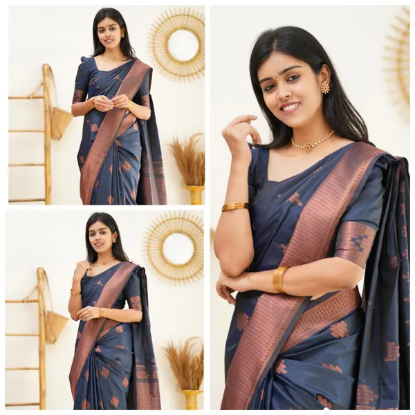 Navy_Blue_Soft_Lichi_Silk_Saree_For_Women