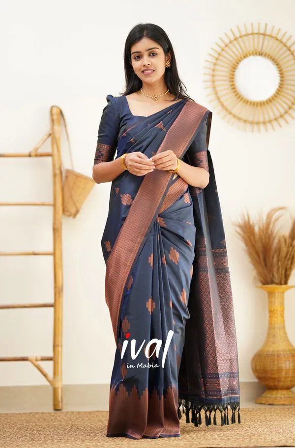 Navy_Blue_Soft_Lichi_Silk_Saree_For_Women