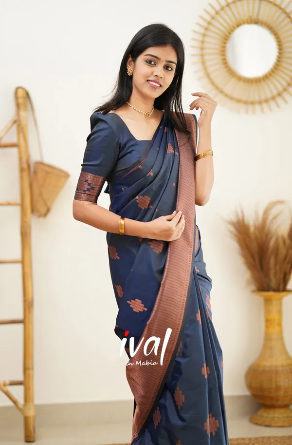 Navy_Blue_Soft_Lichi_Silk_Saree_For_Women