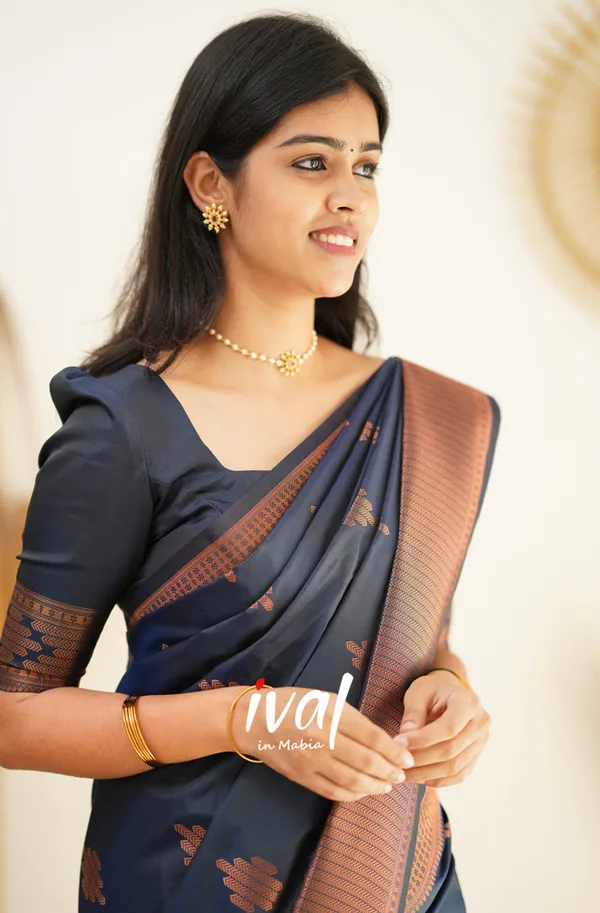 Navy_Blue_Soft_Lichi_Silk_Saree_For_Women