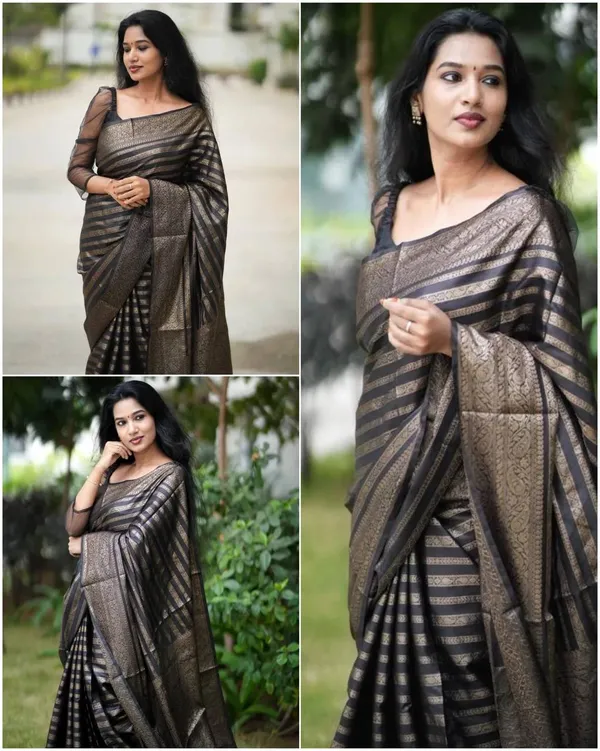 Black_Soft_Lichi_Silk_Saree_For_Women