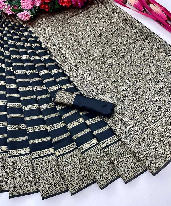 Black_Soft_Lichi_Silk_Saree_For_Women