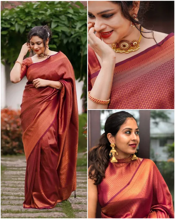 Maroon_Soft_Lichi_Silk_Saree_For_Women