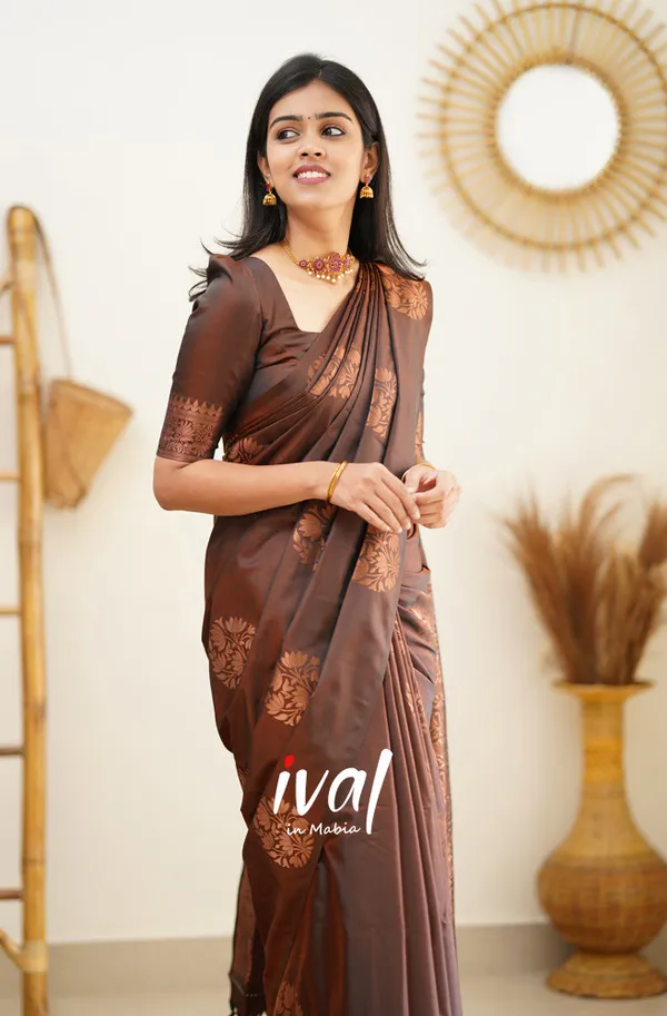 Brown_Soft_Lichi_Silk_Saree_For_Women