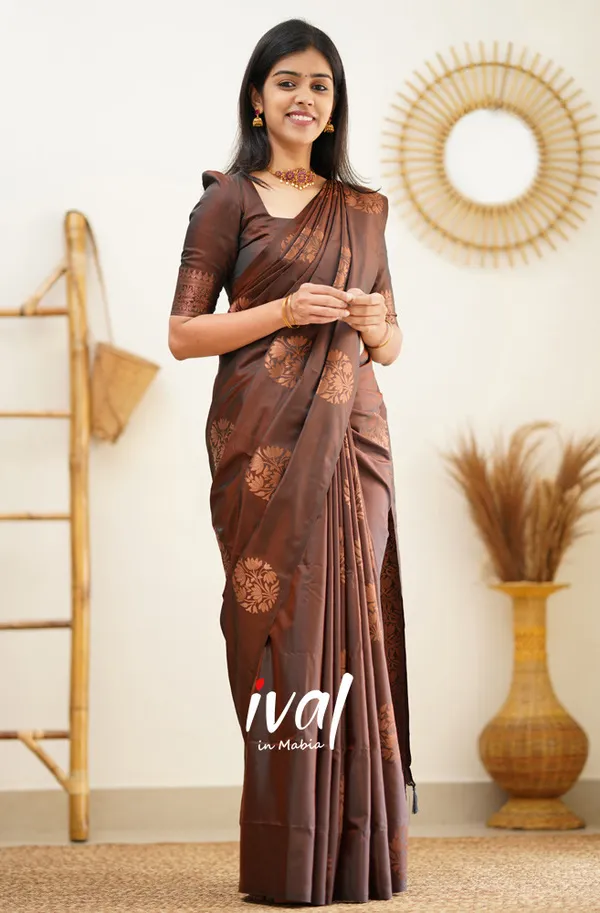 Brown_Soft_Lichi_Silk_Saree_For_Women