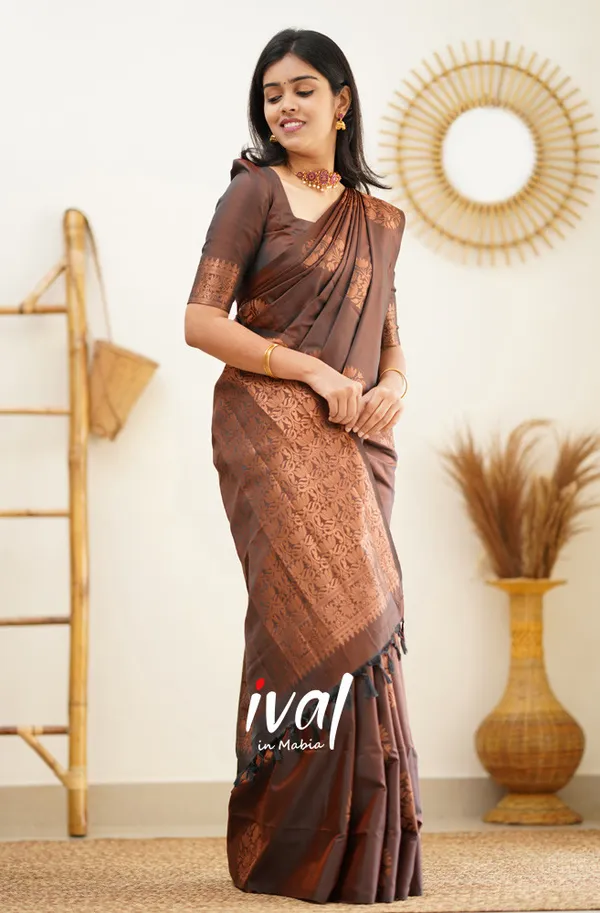 Brown_Soft_Lichi_Silk_Saree_For_Women