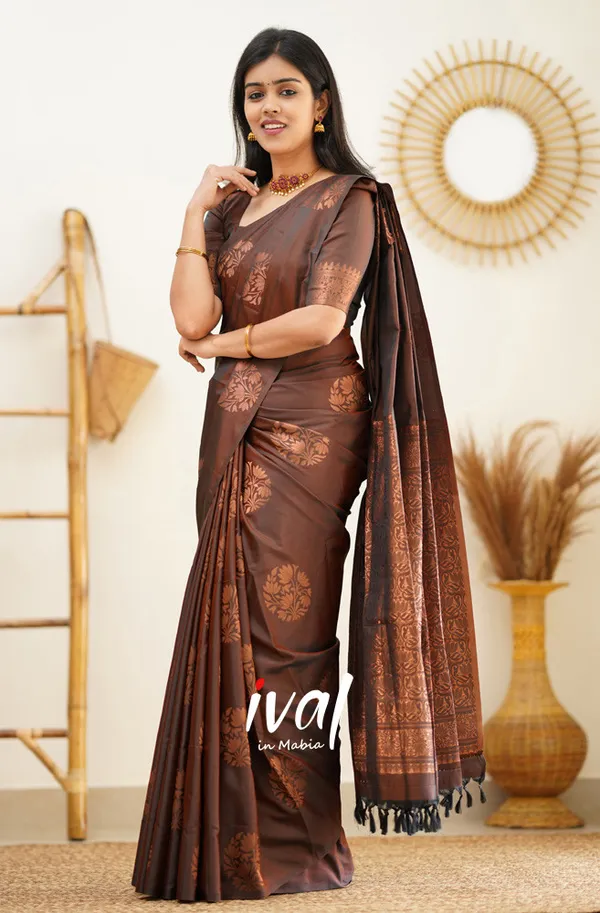 Brown_Soft_Lichi_Silk_Saree_For_Women