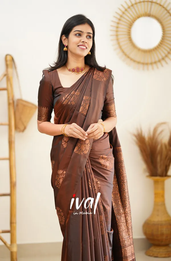 Brown_Soft_Lichi_Silk_Saree_For_Women