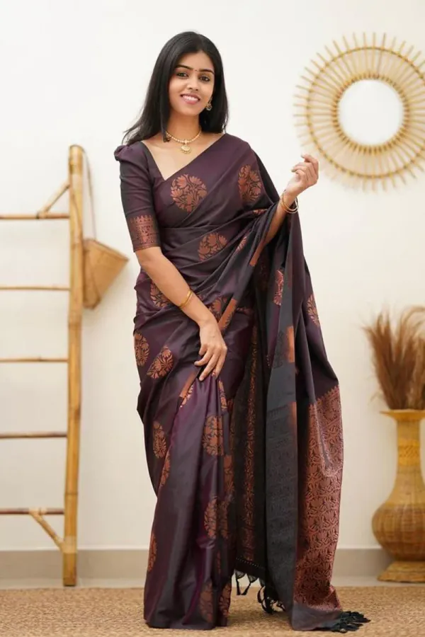 Wine_Soft_Lichi_Silk_Saree_For_Women