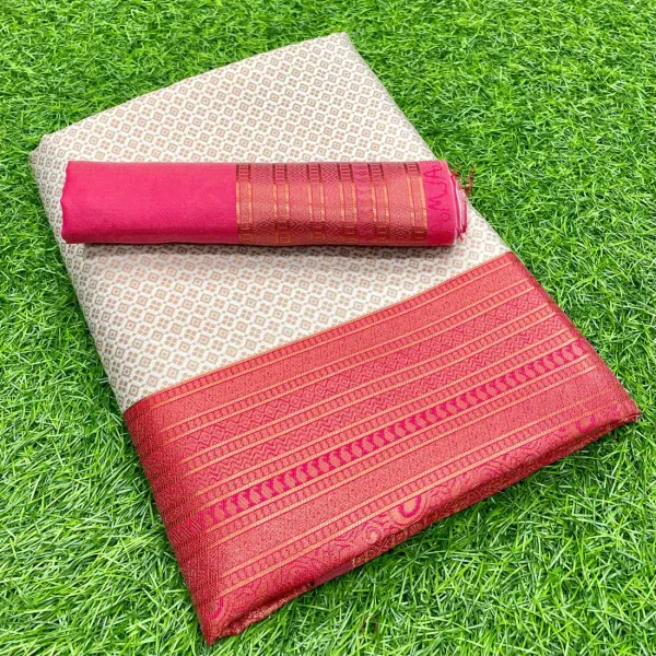 White_Banarasi_Soft_Lichi_Silk_Saree_For_Women