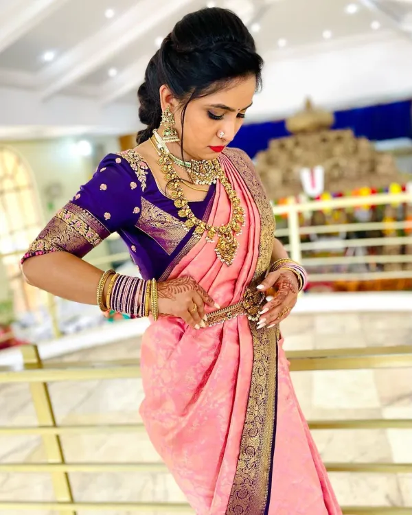 Peach_Soft_Lichi_Silk_Saree_For_Women