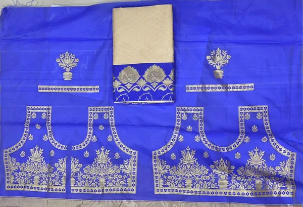 Cream-Royal_Blue_Saree_For_Women