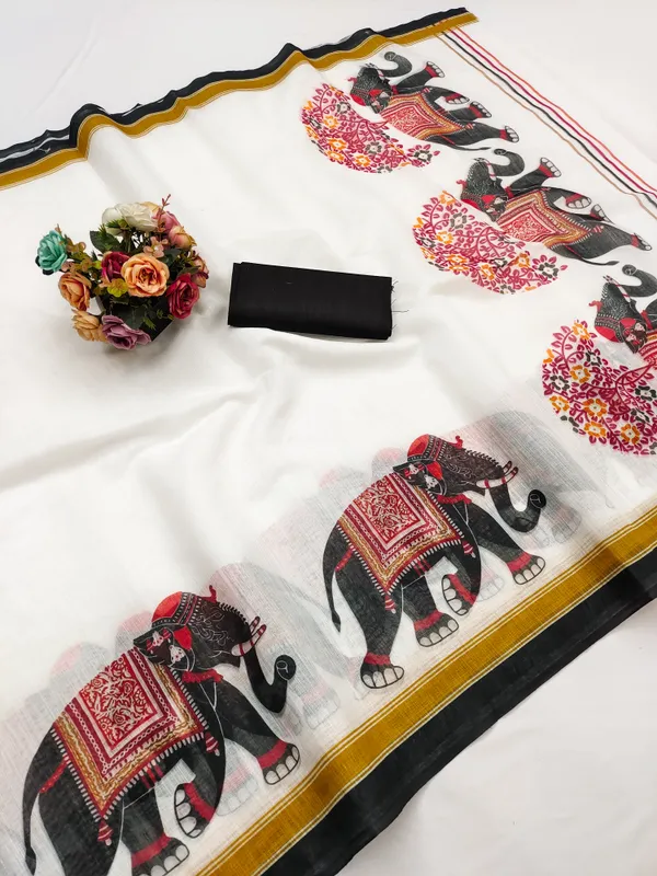 White_Linen_Cotton_Saree_For_Women