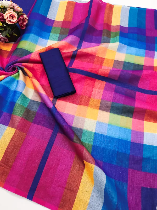 Blue_Linen_Cotton_Saree_For_Women
