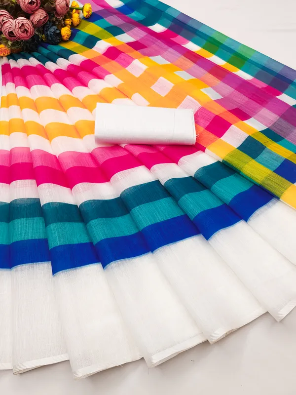 White_Linen_Cotton_Saree_For_Women