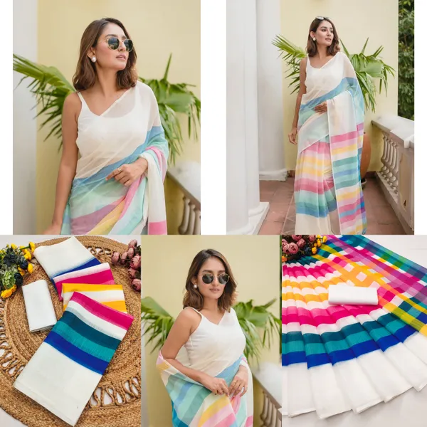 White_Linen_Cotton_Saree_For_Women