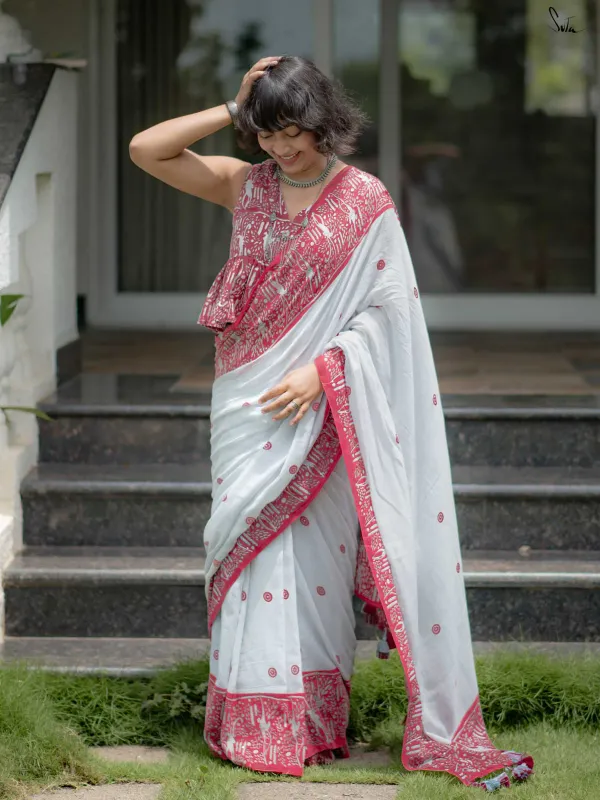 Red_Linen_Cotton_Saree_For_Women