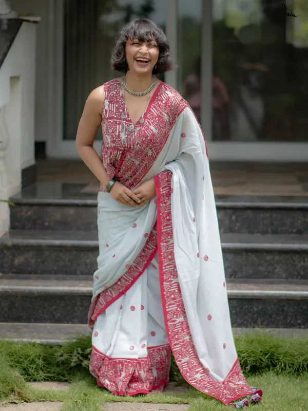 Red_Linen_Cotton_Saree_For_Women