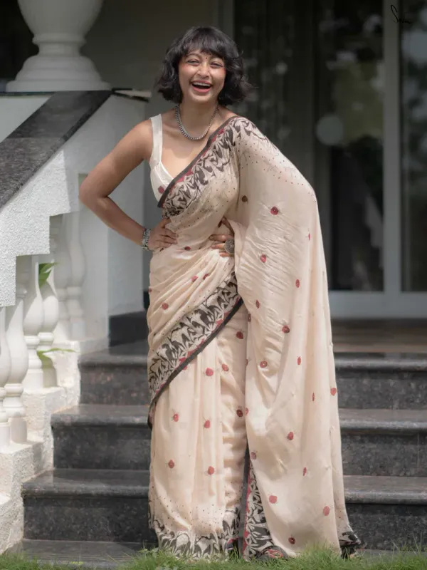 Cream_Linen_Cotton_Saree_For_Women