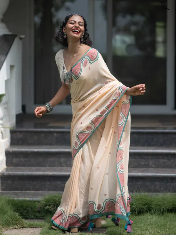 Cream_Linen_Cotton_Saree_For_Women