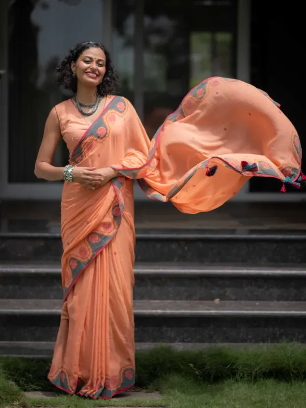 Orange_Linen_Cotton_Saree_For_Women