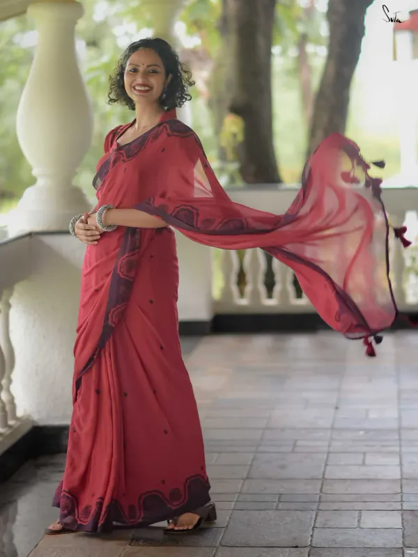 Red_Linen_Cotton_Saree_For_Women