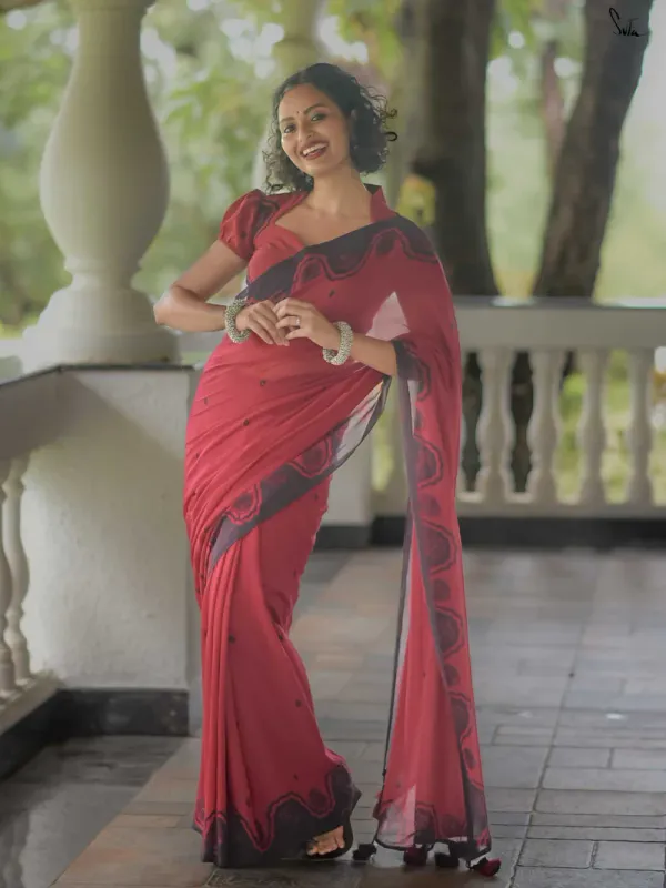 Red_Linen_Cotton_Saree_For_Women