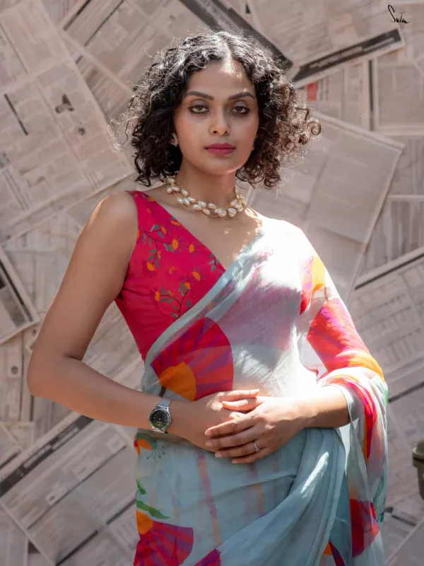 Aqua_Blue_Linen_Cotton_Saree_For_Women