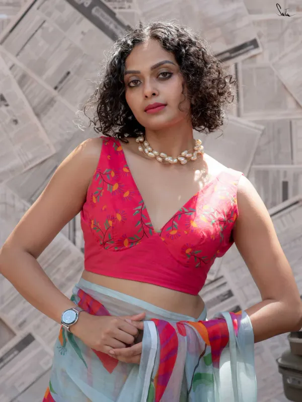 Aqua_Blue_Linen_Cotton_Saree_For_Women