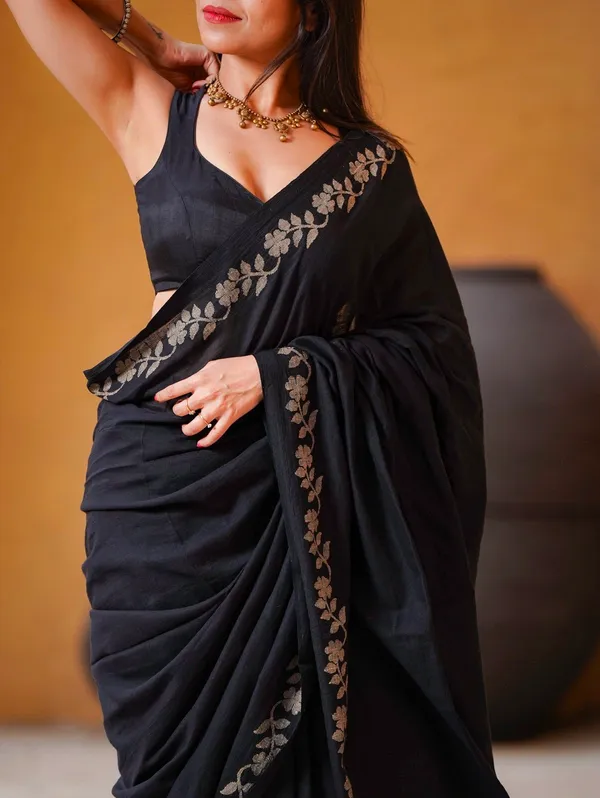 Black_Linen_Cotton_Saree_For_Women
