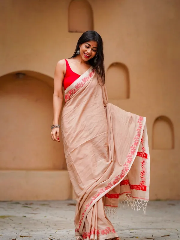 Cream_Linen_Cotton_Saree_For_Women