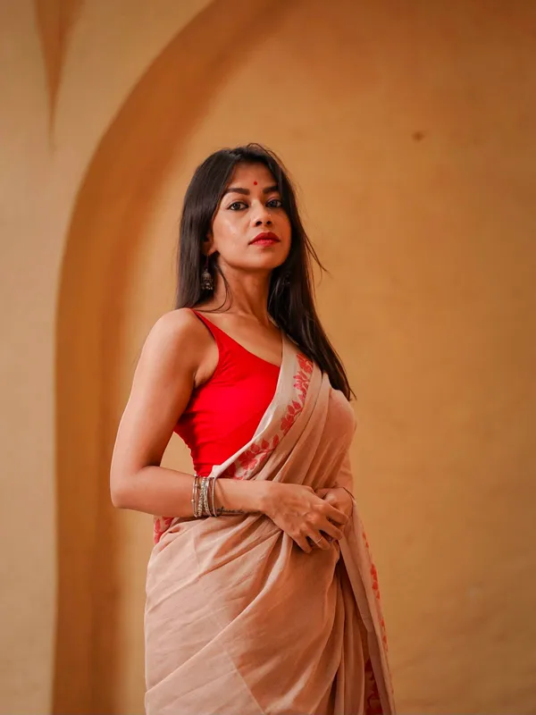 Cream_Linen_Cotton_Saree_For_Women